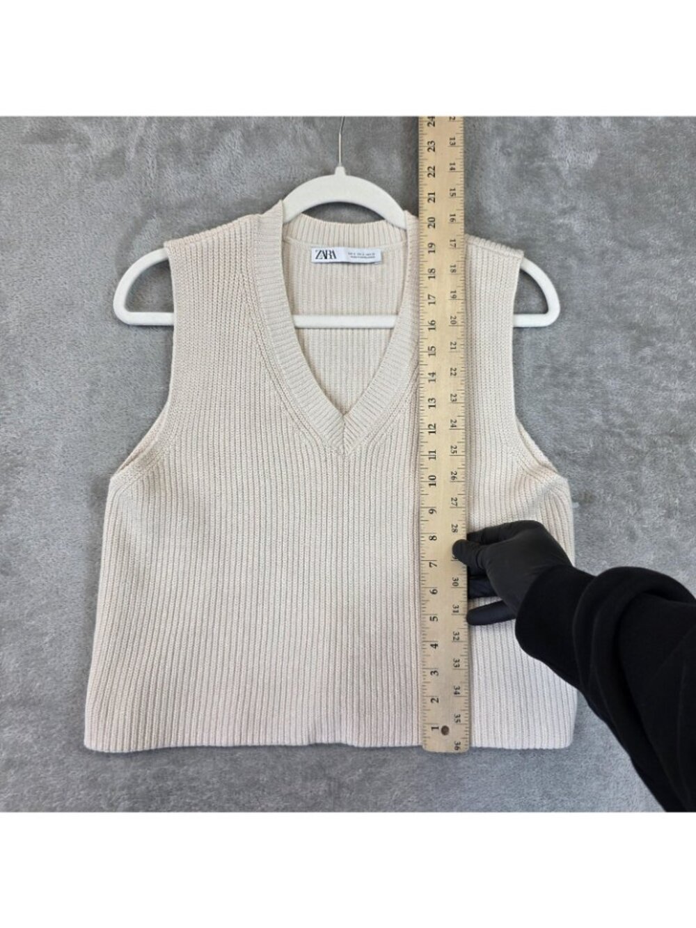 Zara Sweater Vest Womens S Beige Cotton Viscose V Neck Sleeveless Tight Knit - Picture 6 of 9
